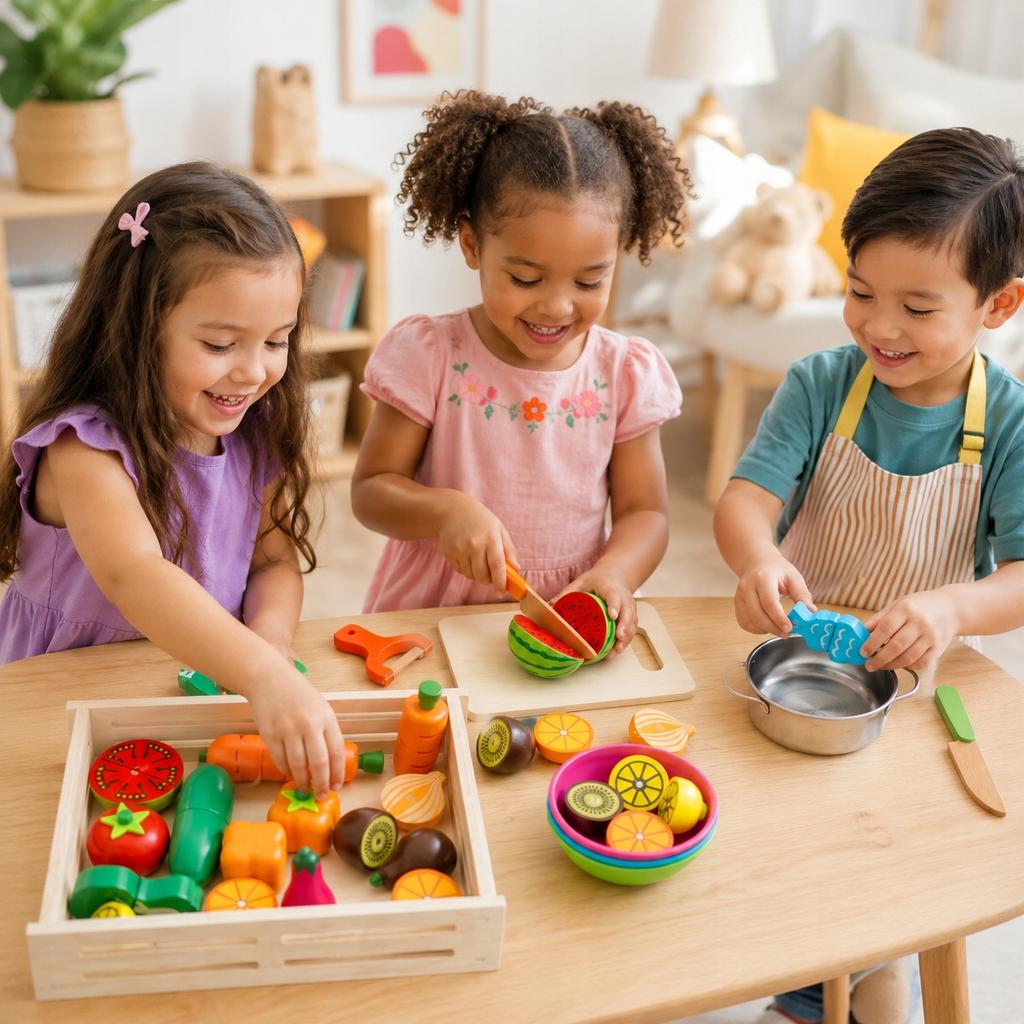 Wooden Fruit and Vegetable Chopping Box for Children' Kitchen