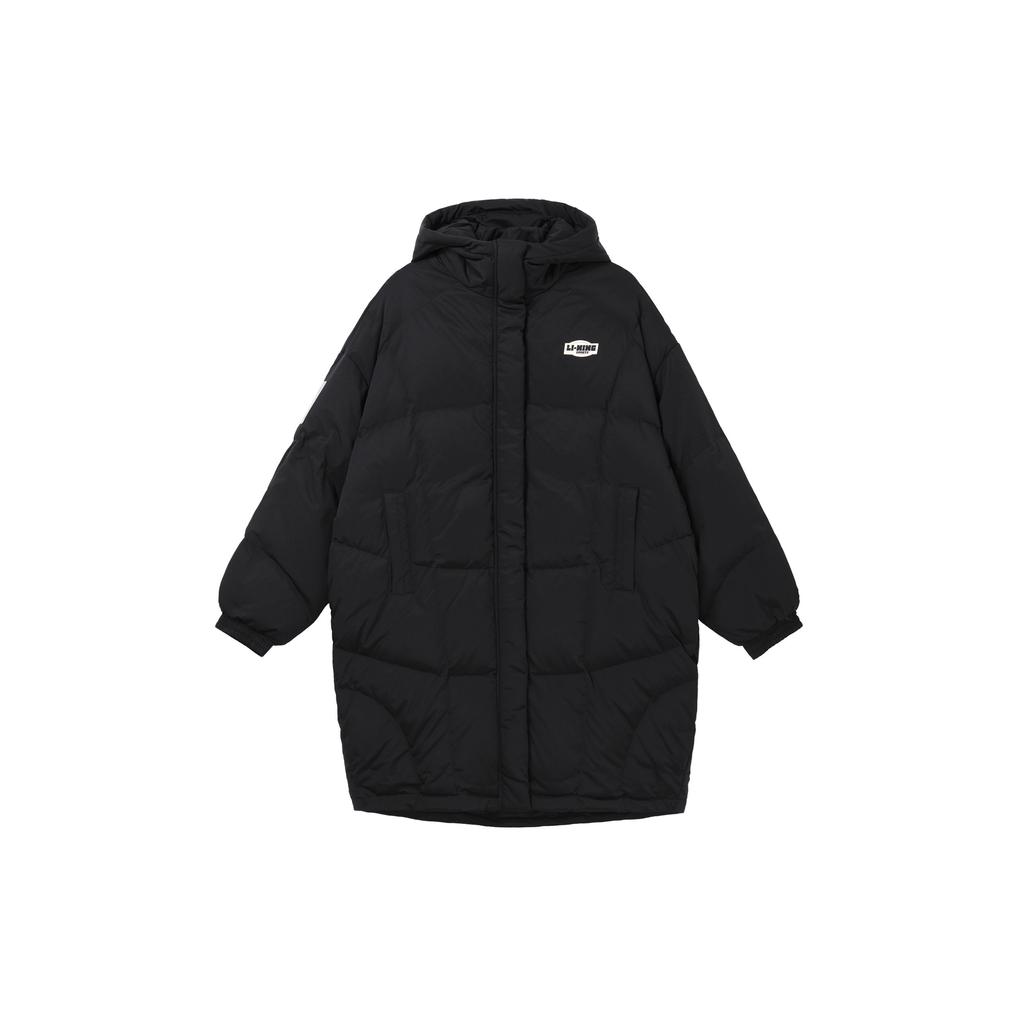 Li Ning Solid Color Mid-Length Loose Down Jacket Women Outerwear Black AYMS416-1