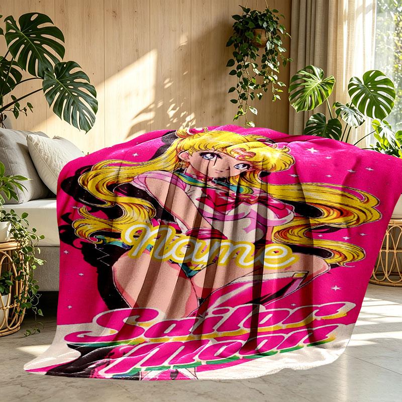 Custom Name Personalized Sailor Moon Print Blanket, Home Decor, Bedroom, Sofa, Camping, Couch, Gifts for Birthday Christmas