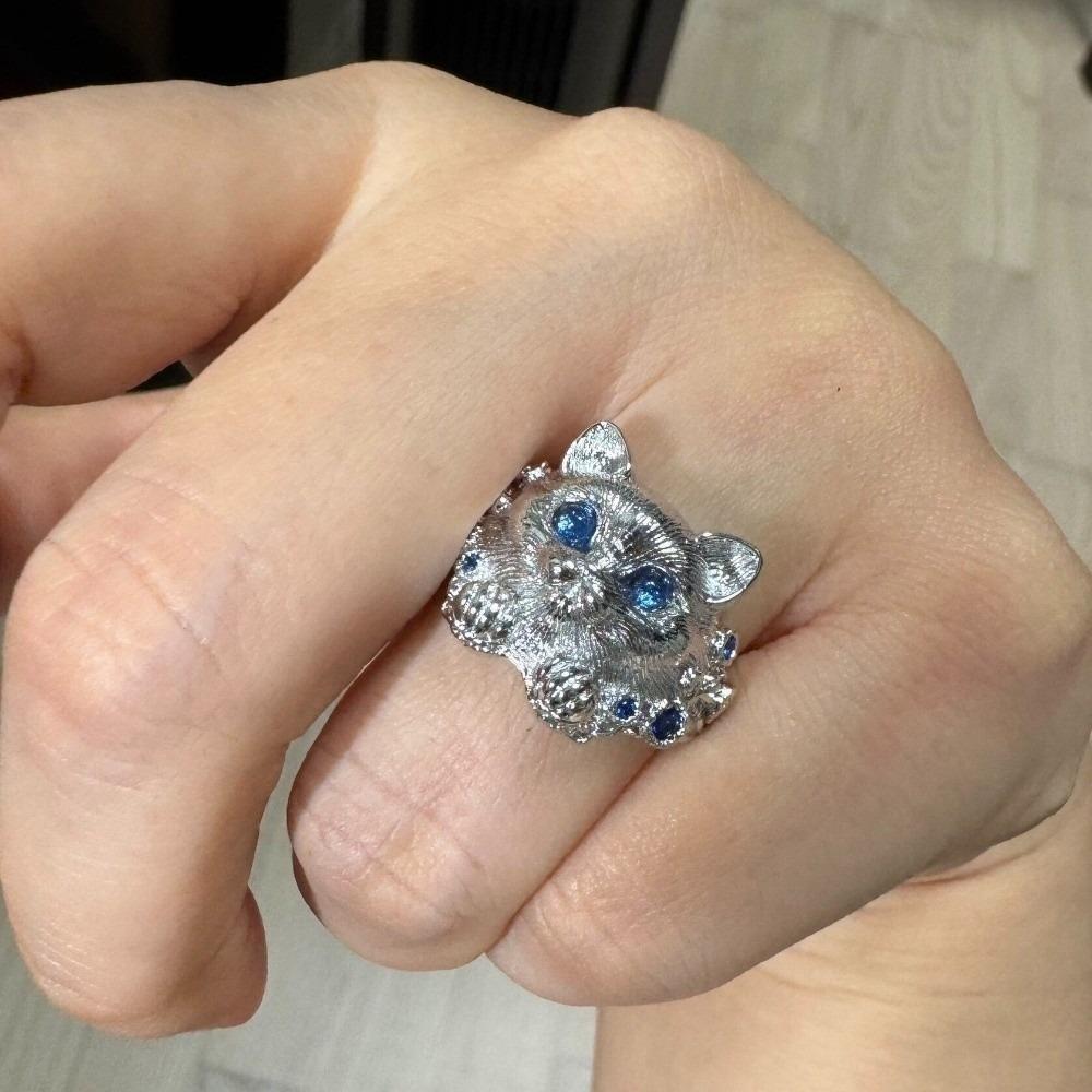 Metal Rhinestone Dog Rings Open Mouth Design Fashion Jewelry Cute Cat Ring Work