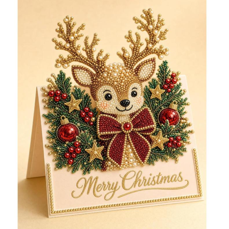 Diamond Painting Christmas Greeting Card Kit, DIY Handmade Xmas Folded Card with Rhinestone for Holiday Gift