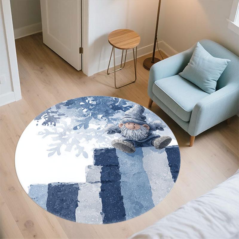 Cartoon Snowman pattern round rug,Carpet Rug for Living Room Bedroom Playroom ,Non-slip Floor Mat,Holiday Gifts and Birthday Gifts.