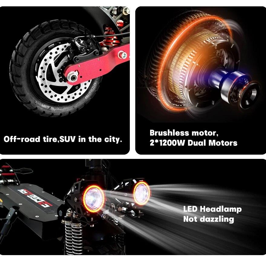 X6 Мощный внедорожный двухколесный двойной ступичный электросамокат 2400 Вт, скутер, электрические складные скутеры, 48 В, двойной двигатель, двойная пружинная подвеска