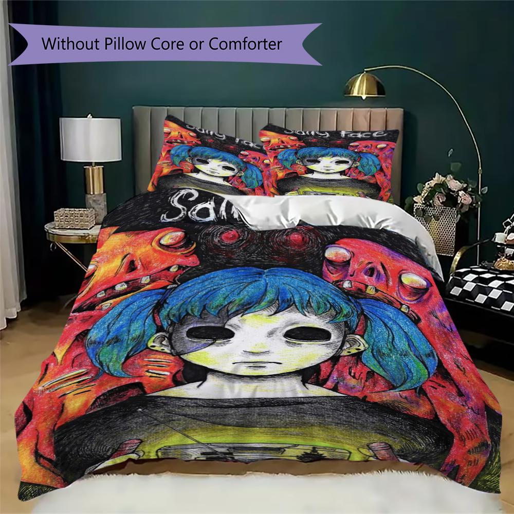 sally face Pattern Bedding uilt Set uilt Cover Pillowcase Home Decoration Birthday Gift (1 * duvet cover + 2 * pillowcase without core)140