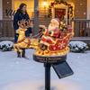Holiday Landscaping Lighting Santa And Reindeer Sleigh Solar Garden Stake Light, Warm LED Christmas Pathway Decorative Lawn for Lamp, Powered Outdoor