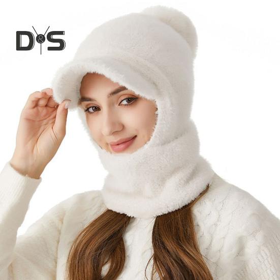 Зимняя велосипедная шапка со встроенным защитным экраном для лица и утеплителем для шеи с короткими полями, ветрозащитный толстый плюшевый шарф с полной защитой для улицы, головной убор для холодной погоды