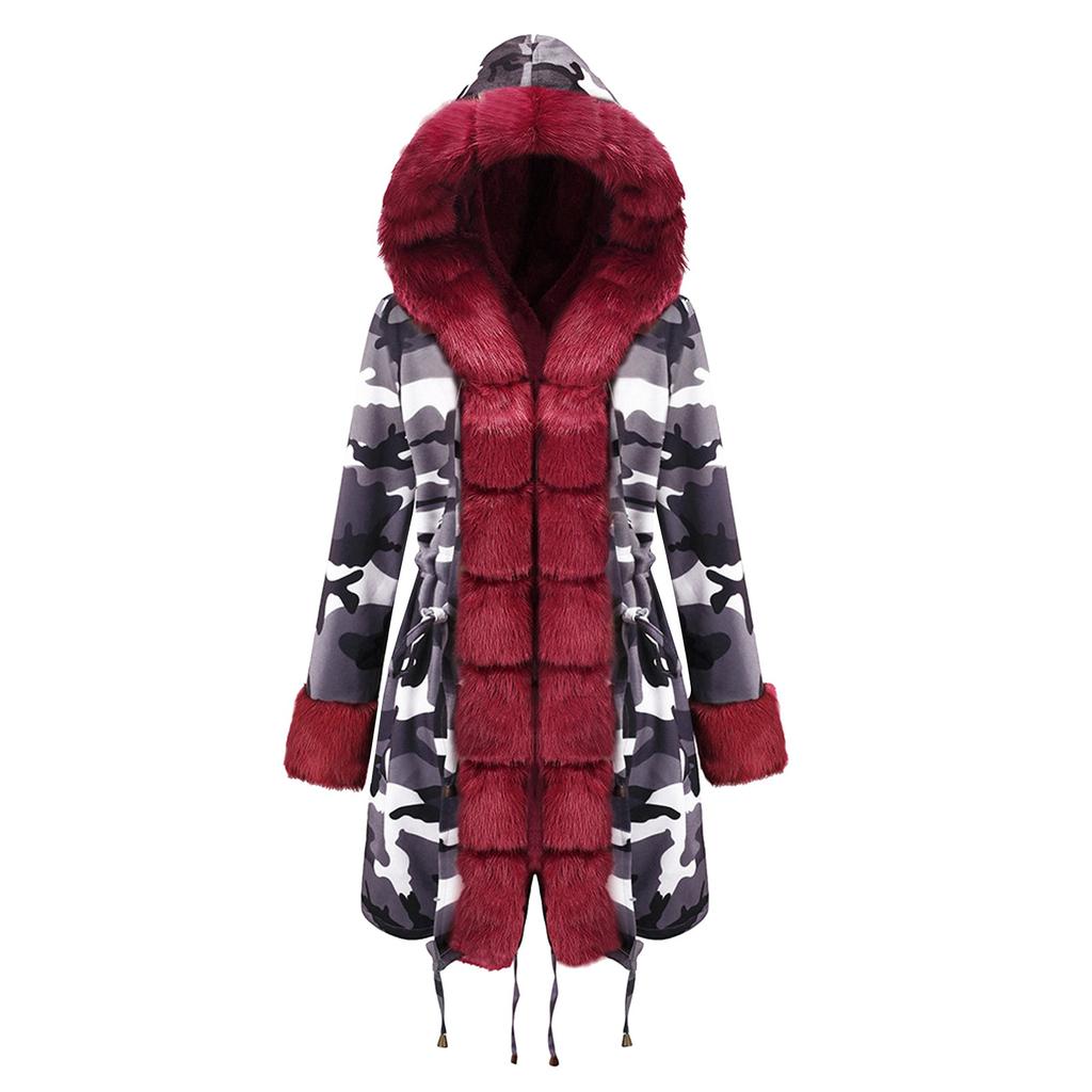 Womens Faux Winter Jacket Hooded Coat Fishtail Long Sleeves Overcoat Keep Warm
