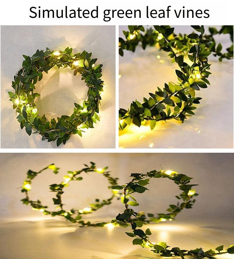 Christmas Decoration Artificial Garland LED String Lights Simulated Green Leaf Tree Vines Suitable for Holiday DIY Handmade Decoration Battery Powered
