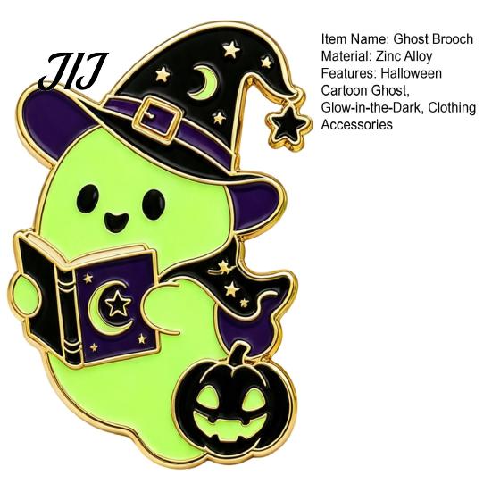Halloween Theme Pin Witch Hat Ghost Enamel Brooch, Glow-in-the-Dark Cartoon Pin, Holiday Badge for Sweaters Jackets Scarves Decoration