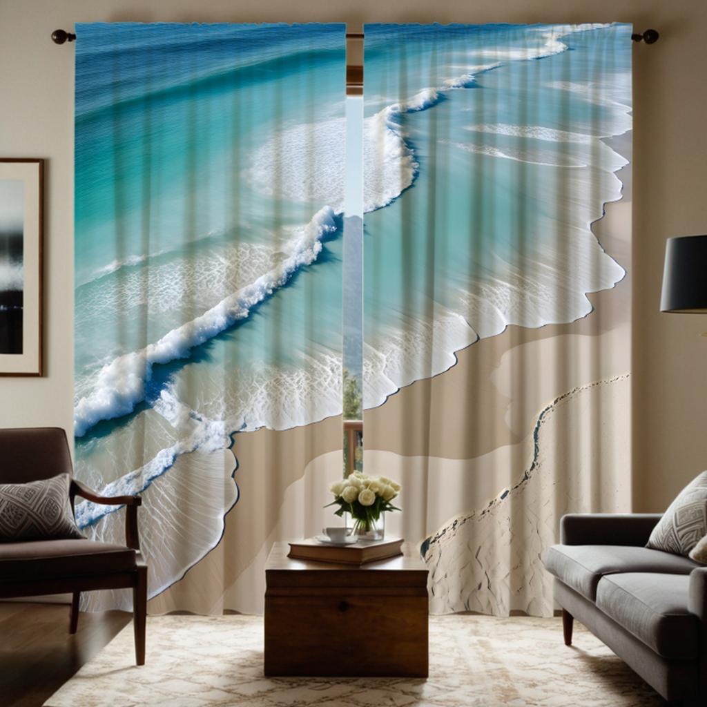 2 шт. HD декоративная занавеска с изображением морского пляжа, синяя занавеска с цифровой печатью, украшение для дома, стиль, украшение для гостиной, спальни, ро