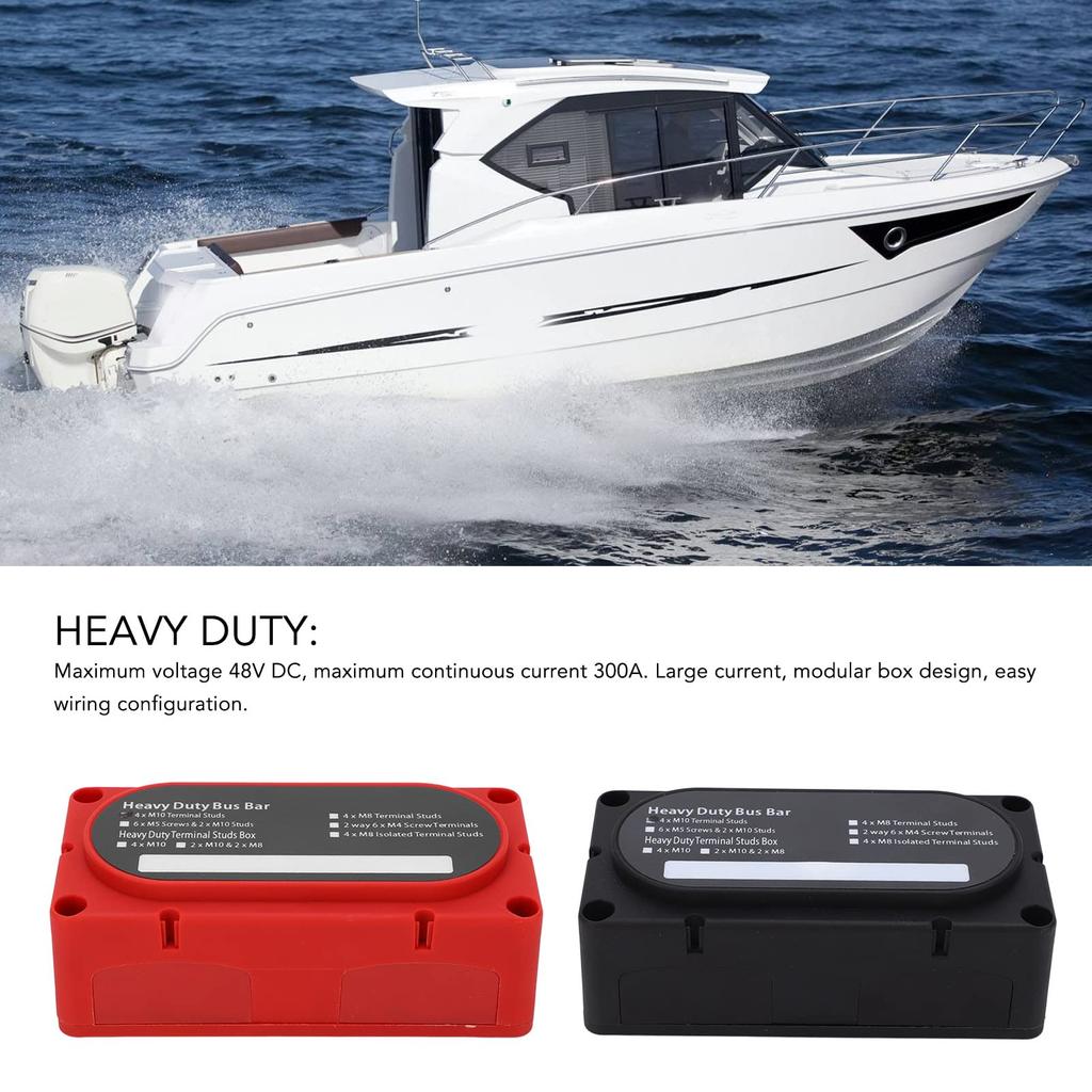 Power Distribution Block Busbar 2pcs Distribution Block 4 Studs 300A Bus Bar Universal 12‑48V for Car RV Yacht Boat