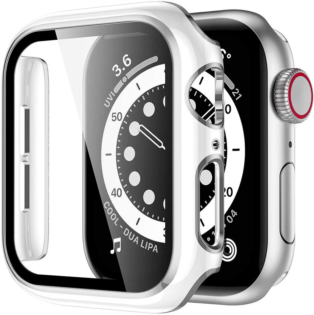 Закаленное стекло 2 в 1 + чехол для Apple Watch Series 7, 41 мм, 45 мм, iWatch Series SE 6, 5, 4, 3, 2, 1, 38 мм, 40 мм, 42 мм, 44 мм, рамка с полным бампером, аксессуары для часов