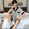 Модный дизайн, чернильный пижамный костюм для мужчин, тонкий летний атласный костюм с короткими рукавами, домашняя одежда, свободный комплект для сна для мужчин