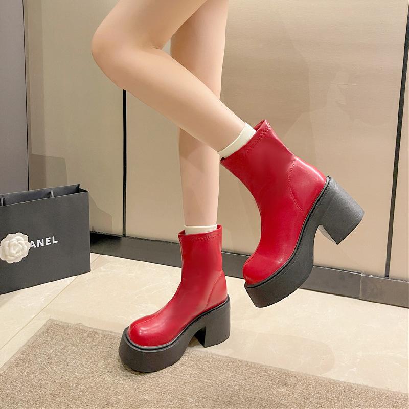 Женские ботинки 2024 Зимние утепленные хлопковые ботинки Водонепроницаемая платформа Толстый высокий каблук Застежка-молния сзади Короткие ботинки Универсальная обувь Женщины