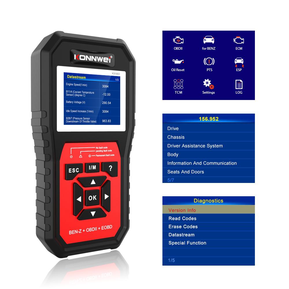 KONNWEI KW460 Obd2 Scanner for Mercedes Benz ABS Airbag Oil ABS EPB DPF SRS TPMS Reset Full Systems Auto Diagnostic Tool