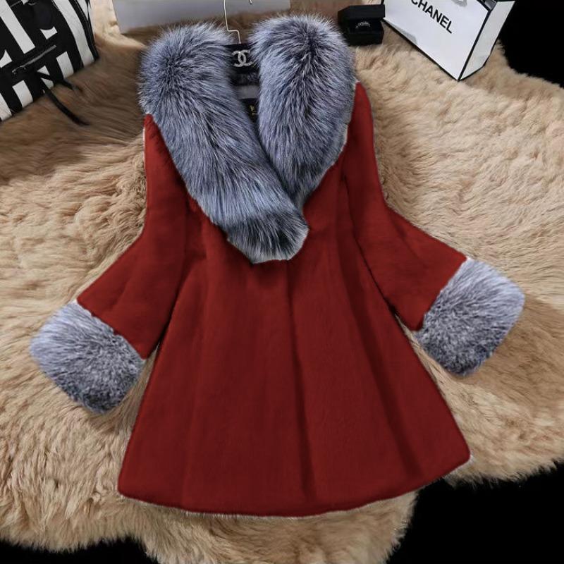 Осенне-зимний новый продукт женское пальто средней и длинной длины из искусственного меха, тонкое пальто с воротником из искусственного лисьего меха, утолщенное имитацией норкового бархата