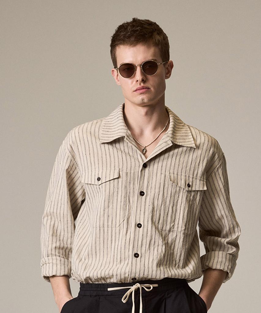 Лайеуэнаэнбилллу Рабочая рубашка-overshirt Льняная в полоску