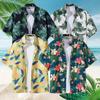 1PC Loose Polyester Blouse Shirts Beach Shirts Floral Printed T-shirts Men Vintage Fashion Clothing