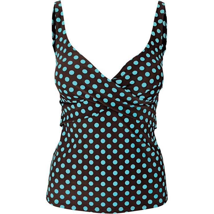 Polka Dot Printed Women Vest Tankini Set Ladies Summer Swimwear