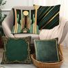 Vintage Green and Gold Geometric Print Pattern Throw Pillow Cover Polyester Cushion Cover Home Decor Pillow Cover with Zipper