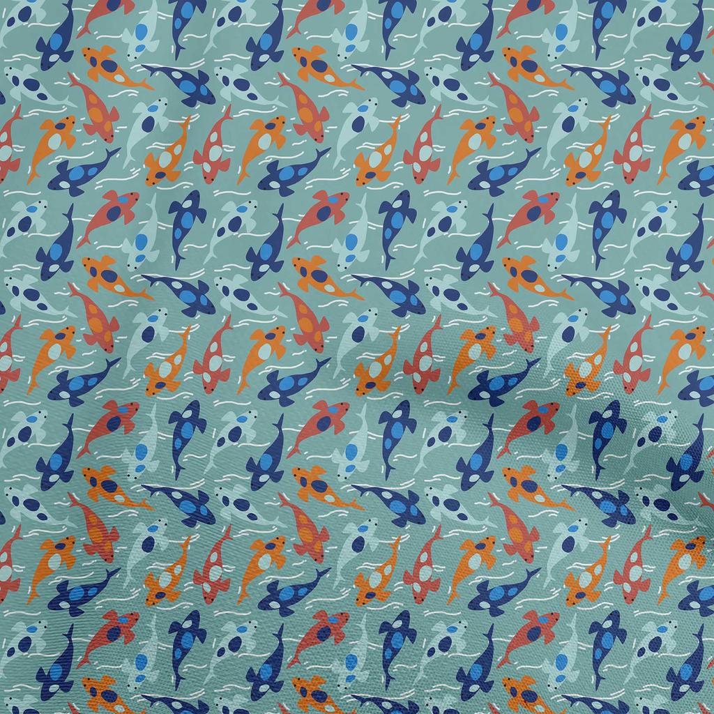 oneOone Cotton Flex Dusty Teal Green Fabric Asian Japanese Koi Fish Quilting Supplies Print Sewing Fabric By The Yard 40 Inch