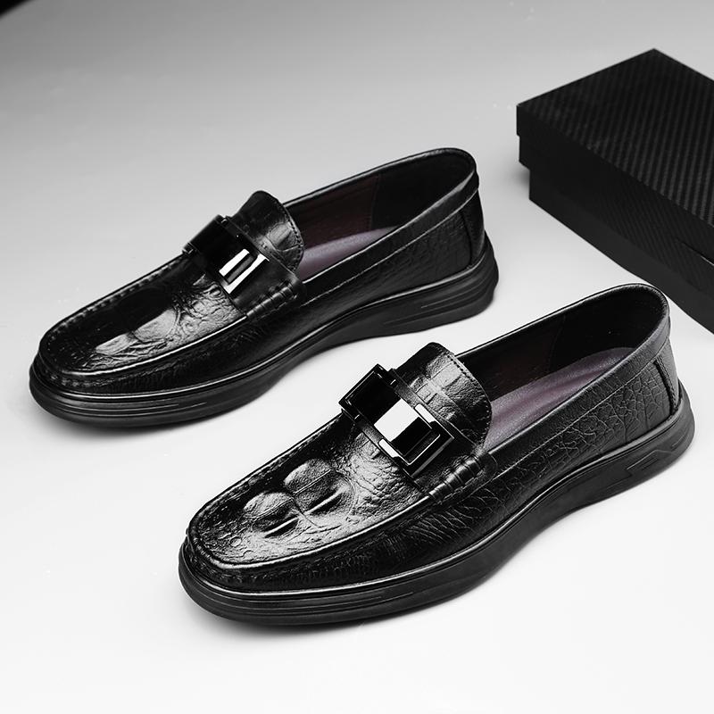 Повседневные мокасины с крокодиловым узором для мужчин из натуральной кожи, деловые мужские туфли ручной работы, без застежек, на плоской подошве, мокасины