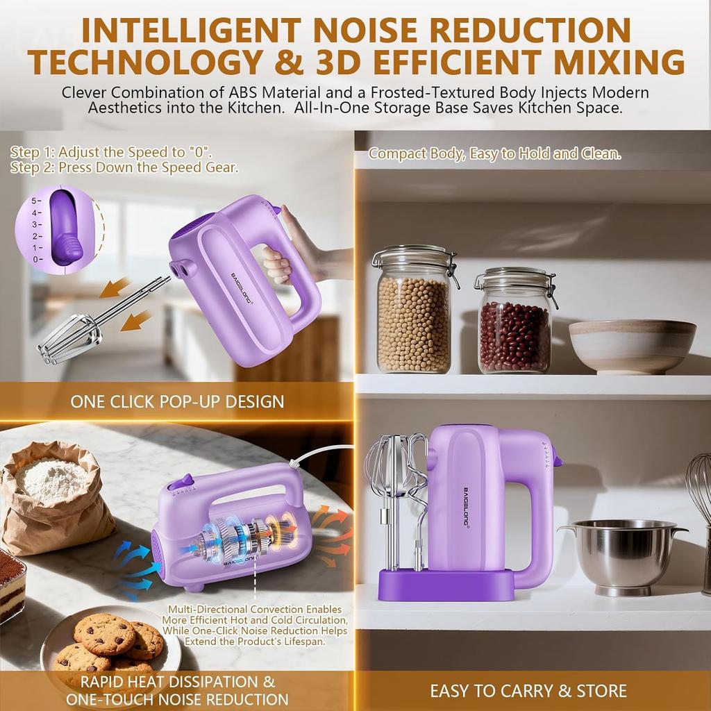 Stainless Steel Attachments + Storage Base, Food Handheld Mixer