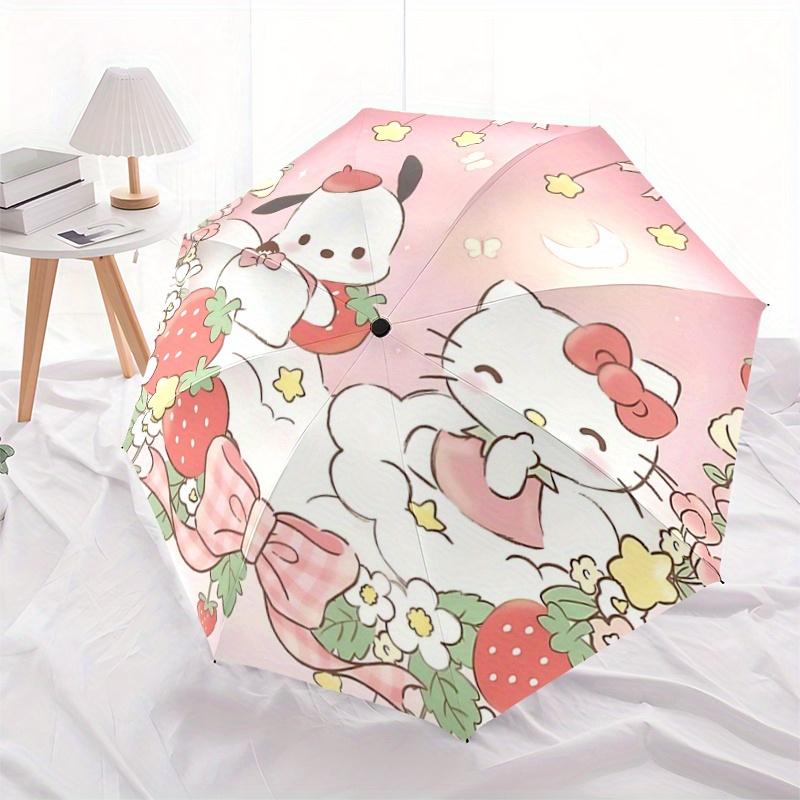 1pc Pochacco & Hello Kitty Pattern Automatic 3-Fold Umbrella, 8 Steel Frames, High-Value Folding Umbrella, Suitable for Office, Travel and Outdoor Adv
