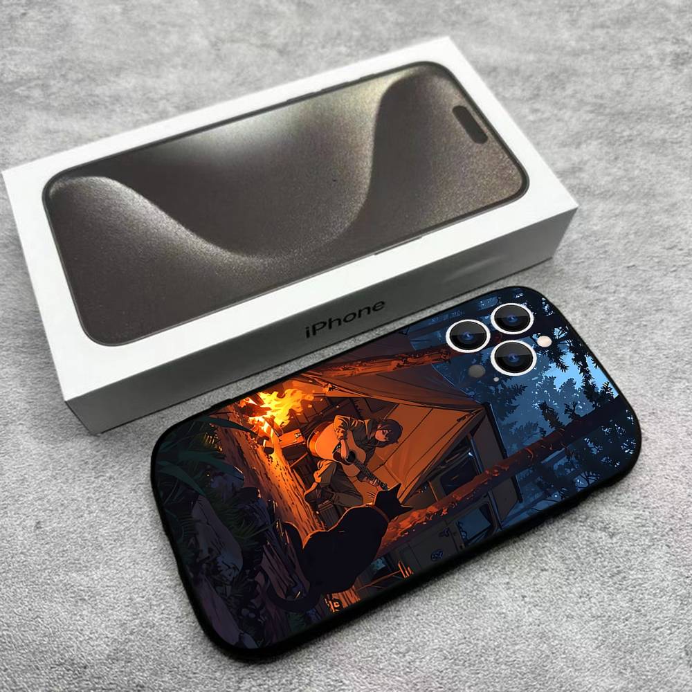 Mountain outdoor camping Phone Case For iPhone 17,16,15,14,13,12,Pro,Max,Plus,E,SE4,Air,Mini Black Soft Box