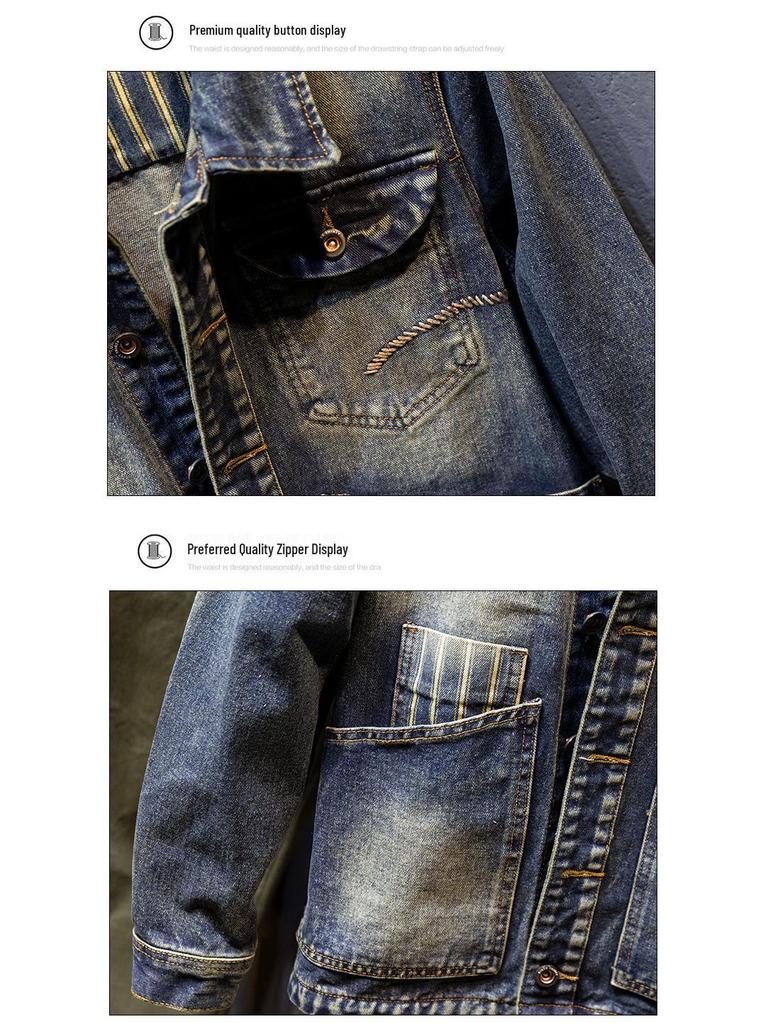 Мужская куртка ретро из темного денима: Трендовый европейский и американский уличный стиль