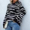 Round Neck Pullover Zebra Pattern European and American Sweater Autumn and Winter New Style Sweater for Women