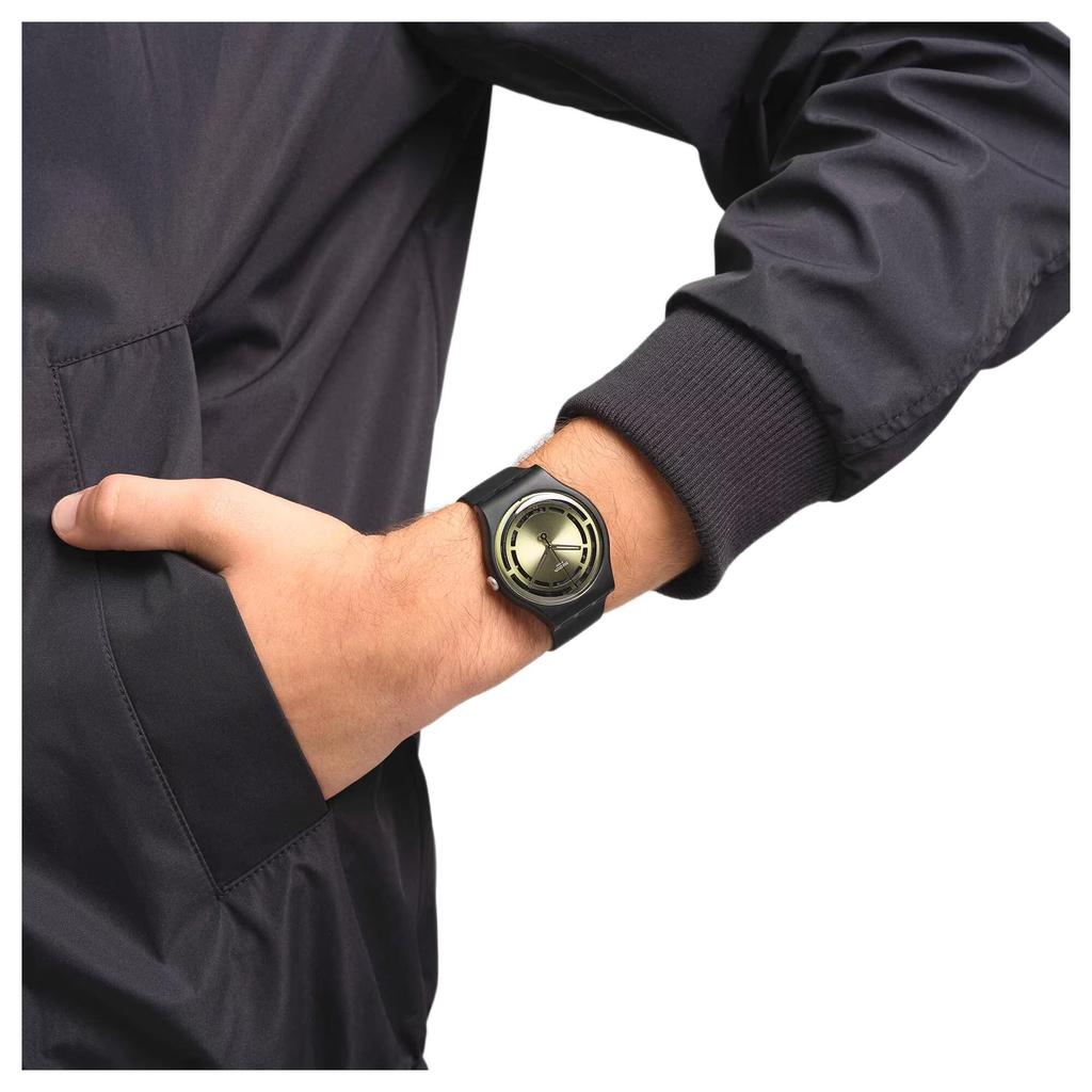 Swatch Серия Gent Новая серия Gent Кварцевый механизм Минималистичный Зеленый свет Швейцарские часы 47,4 мм Зеленый циферблат Керамический корпус с растительным узором Силиконовый ремешок SO32B117