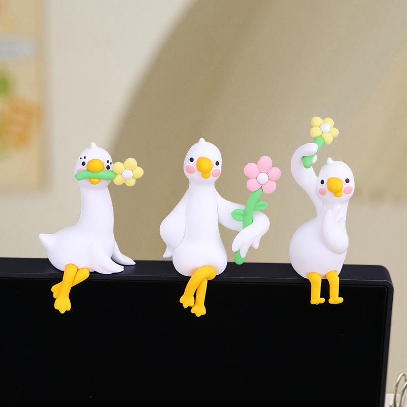 Playful 3D Duck Figurine Accessory for Desk Car Dashboard TV Monitor Decors and Gifts