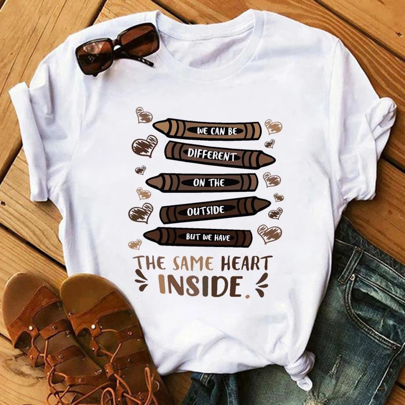 Футболка с модным принтом Kawaii Melanin T Shirt Women Funny Black African Curvy Hair Girl Graphic Tees Aesthetic T Shirt Female Unisex