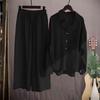 2 Pcs/Set Button-down Blouse Pants Set Women Shirt Long Sleeves Lapel Fall Spring with Chest Pocket