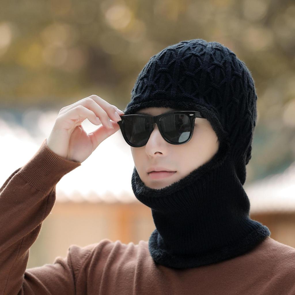 Hat Men's Winter Windproof Warm Wool Knitted Hat Fashionable New Cotton Hat Plus Velvet Baotou Cycling Cold Hat