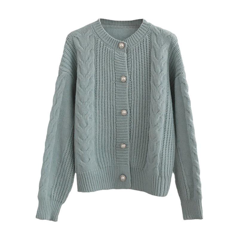 Мягкий восковой кардиган с коротким перекручиванием женский осенний новый с круглым вырезом свободный однотонный вязаный свитер модная куртка-свитер