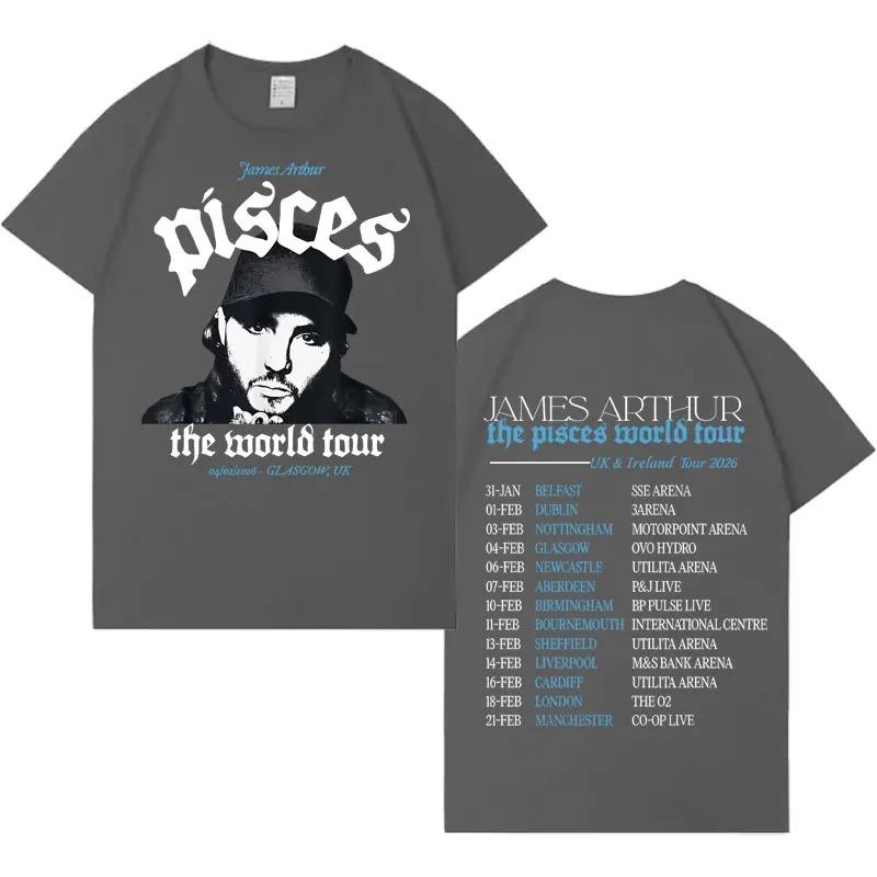 Футболка рэпера Джеймса Артура 2026 Футболка Pisces World Tour Унисекс Модная футболка с коротким рукавом Свободная Удобная Уличный стиль