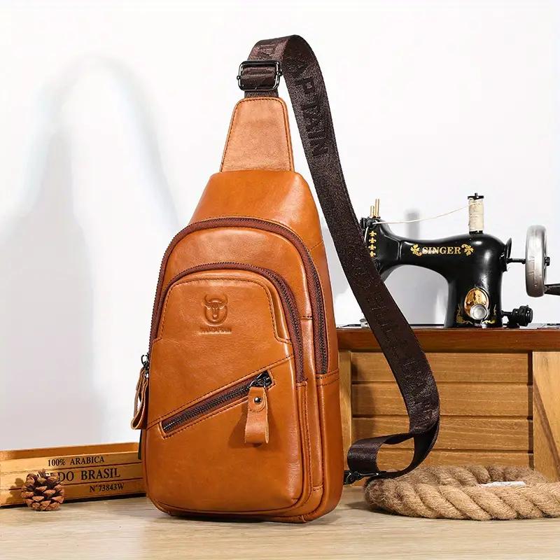 BULLCAPTAIN Мужская кожаная нагрудная сумка, многофункциональная сумка-мессенджер с USB-зарядкой большой емкости, модная повседневная сумка-мессенджер