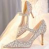 European And American Pearl Wedding Shoes Bride Shoes Rhinestone High Heels Design Sense Niche Glass Sandals