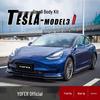 Обвес YOFER для Model 3: Передняя губа, боковые юбки, задняя губа, задний спойлер и спортивное заднее крыло.