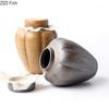 Retro Ceramic Tea Canister Sealed Storage Jars Coffee Table Desktop Glazed Rough Pottery Jar Travel Tea Can Candy Pots Tea Caddy