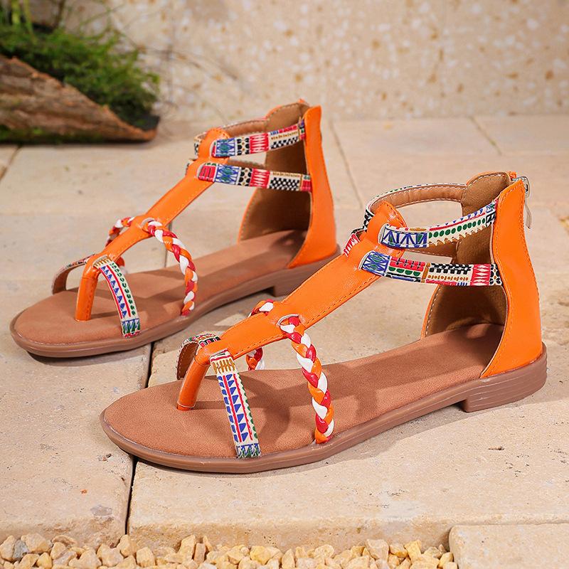 Женские сандалии Splicing Sandals Летние новые бохо-молнии сандалии женские большие размеры римские сандалии на плоской подошве женские повседневные гладиаторские туфли