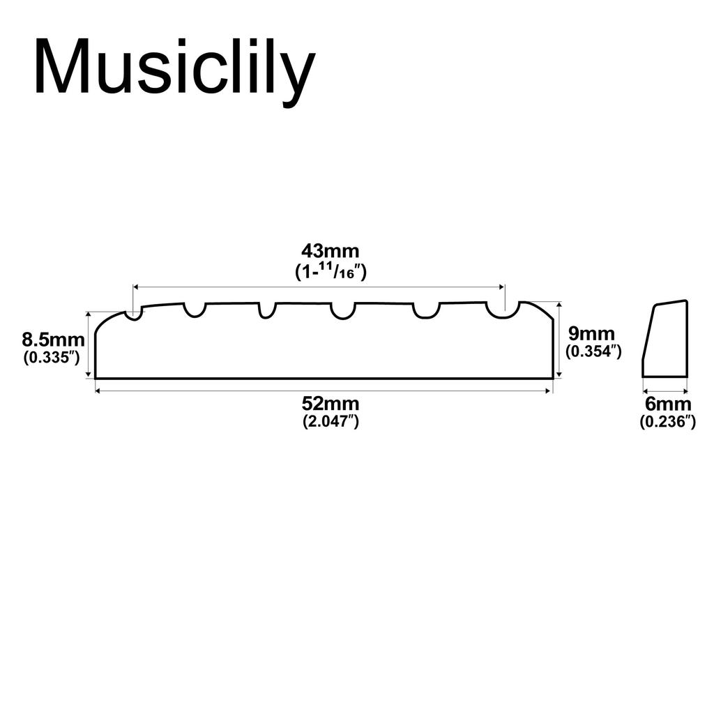 Musiclily Плоский нижний порожек из кости коровы для 6-струнной классической гитары с прорезями DJ-01 52x6x9/8.5мм (2 куска)