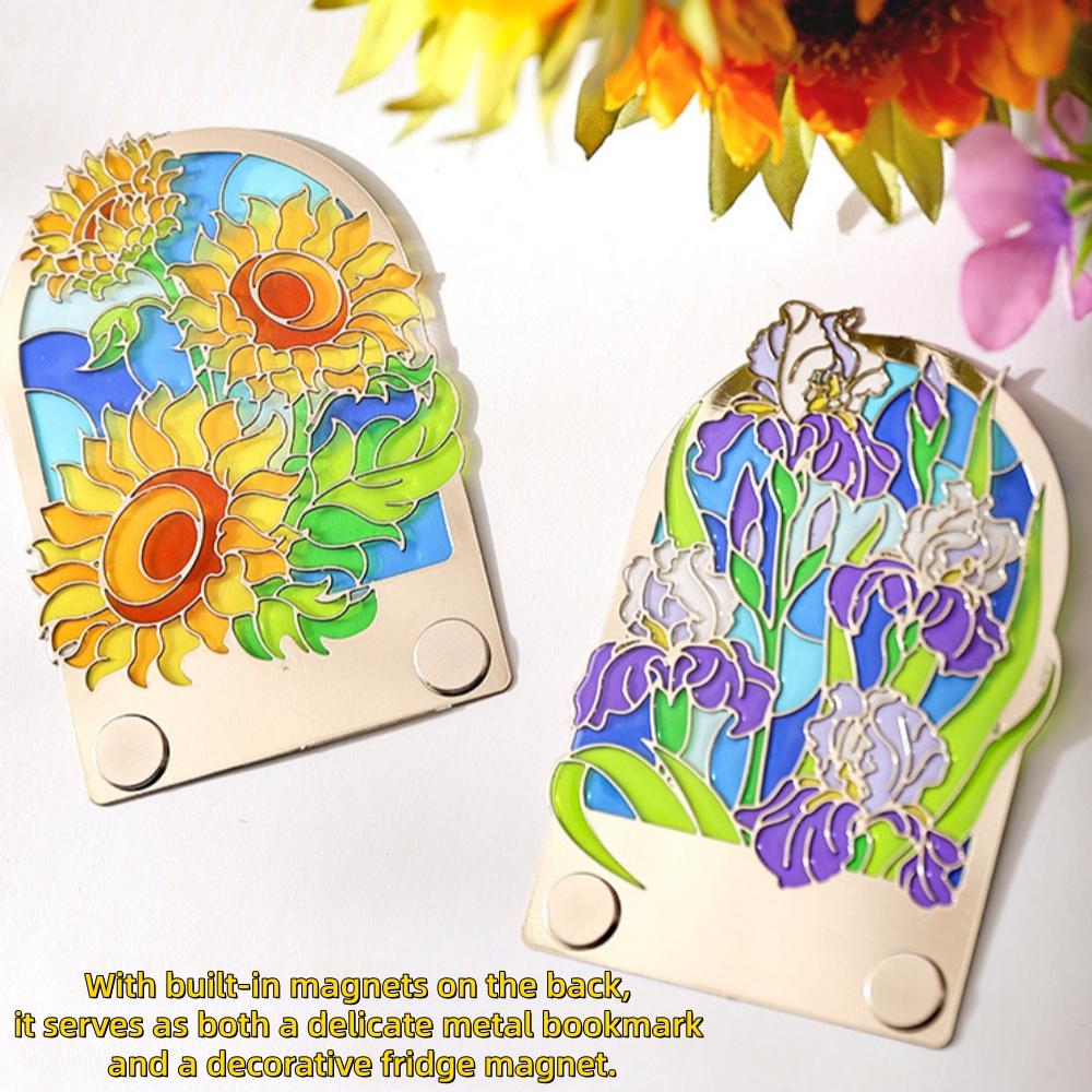 Stained Glass Flower Metal Bookmark, 2-in-1 Magnetic Fridge Magnet, Translucent Book Mark for Readers, Gift for Book Lovers