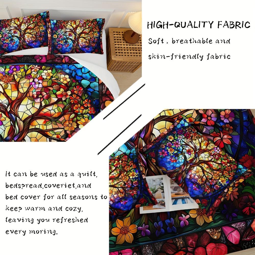 3pcs Bedding Set Colorful Sacred Life of Tree Print Cozy Duvet Cover Set King Queen Twin Single Size Birthday Gift Bedroom Decor