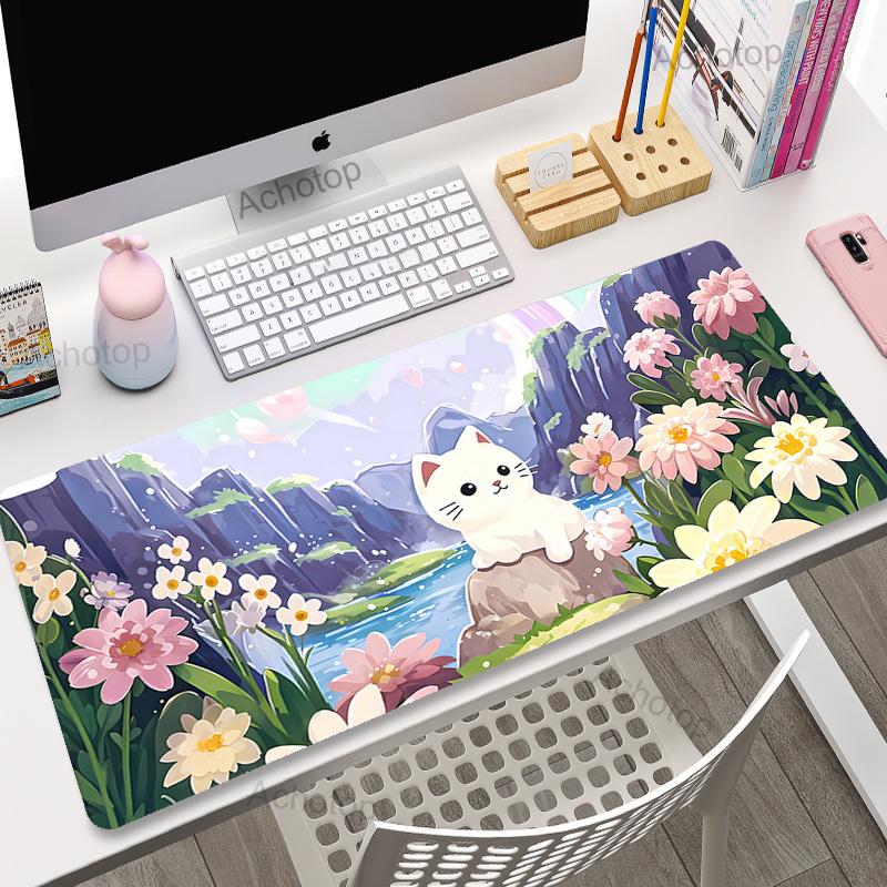 Pink Kawaii Mouse Pad XXL Purple Laptops Gaming Desk Pad Flower Mousepad Anime Office Carpet Gamer Keyboard Computer Desk Mats