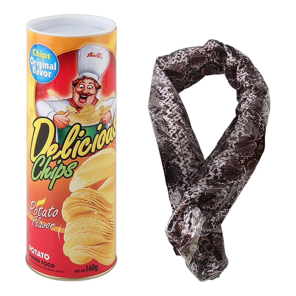 Подарок-розыгрыш в виде картофельной чипсы в виде прыгающей змеи на День смеха