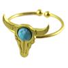 [Q1474] - Handcrafted 'Boho' Gold Turquoise Ring (bison Skull) - 14x13 Mm