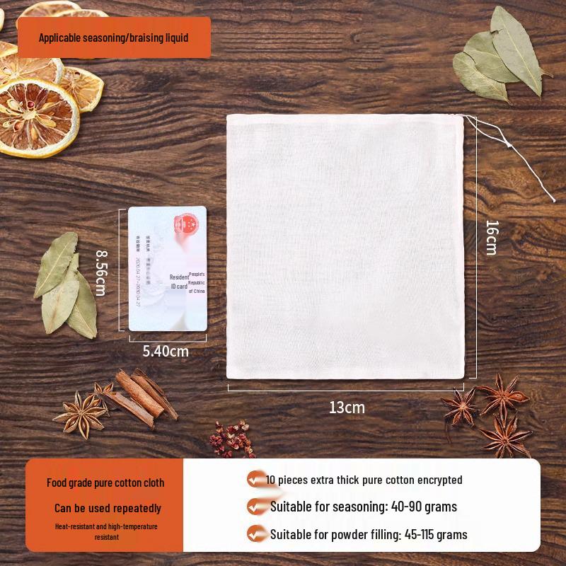 Мешочек для специй из чистой хлопковой марли: Многоцелевой фильтр для тушения, отваривания, супа, рыбы и чая.